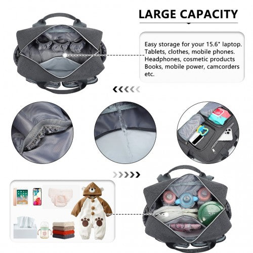 EQ2411 - Kono Versatile Diaper Changing Tote Bag with Built-In Changing Mat Thermal Insulation Waterproof Design - Dark Grey