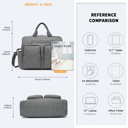 EQ2411 - Kono Versatile Diaper Changing Tote Bag with Built-In Changing Mat Thermal Insulation Waterproof Design - Grey