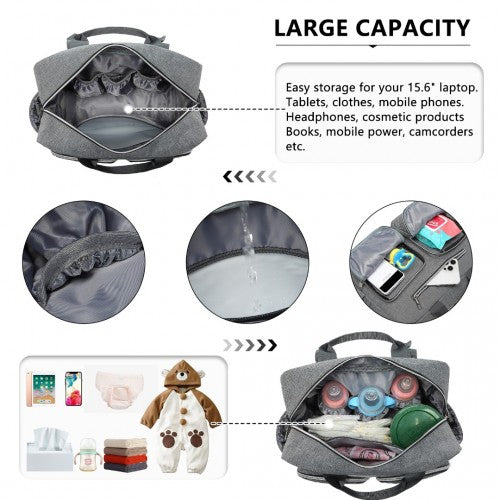 EQ2411 - Kono Versatile Diaper Changing Tote Bag with Built-In Changing Mat Thermal Insulation Waterproof Design - Grey