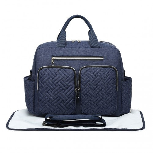 EQ2411 - Kono Versatile Diaper Changing Tote Bag with Built-In Changing Mat Thermal Insulation Waterproof Design - Navy