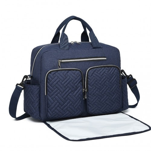 EQ2411 - Kono Versatile Diaper Changing Tote Bag with Built-In Changing Mat Thermal Insulation Waterproof Design - Navy