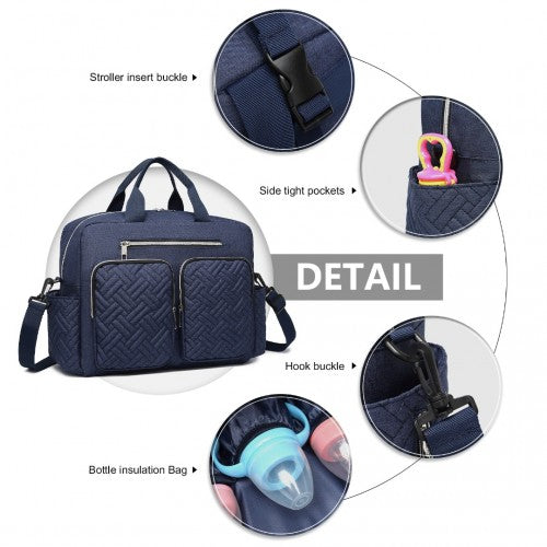 EQ2411 - Kono Versatile Diaper Changing Tote Bag with Built-In Changing Mat Thermal Insulation Waterproof Design - Navy