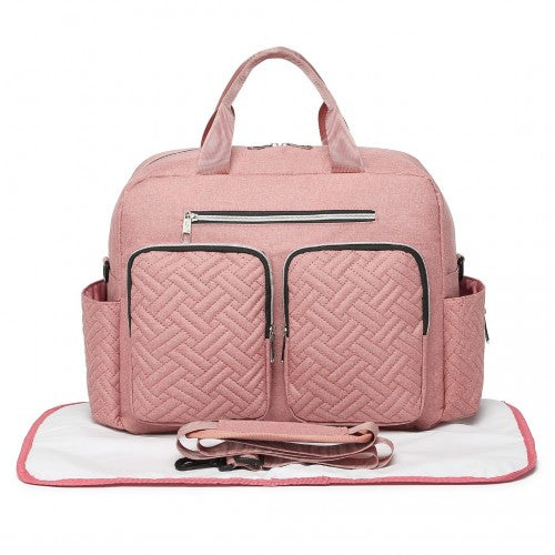 EQ2411 - Kono Versatile Diaper Changing Tote Bag with Built-In Changing Mat Thermal Insulation Waterproof Design - Pink