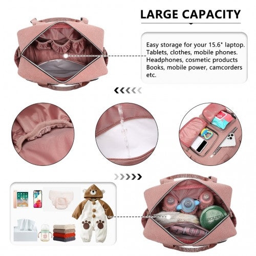 EQ2411 - Kono Versatile Diaper Changing Tote Bag with Built-In Changing Mat Thermal Insulation Waterproof Design - Pink