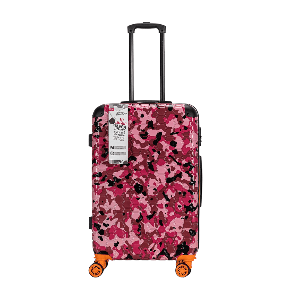 Easy Luggage Eagle Camouflage Print Lightweight 4 Wheel ABS Hard Shell Luggage Suitcase Pink