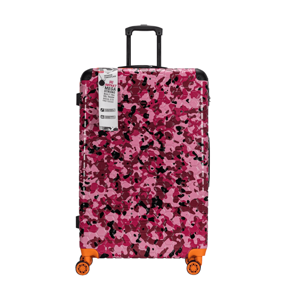 Easy Luggage Eagle Camouflage Print Lightweight 4 Wheel ABS Hard Shell Luggage Suitcase Pink