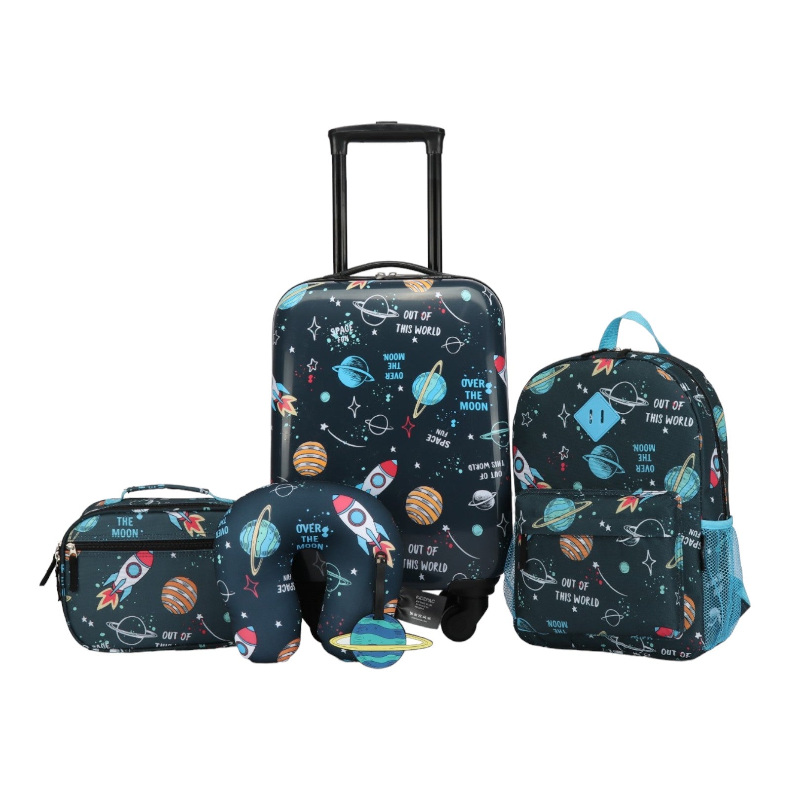 Easy Luggage Kidzpac Adventure Set: 5-Piece Luggage Set with Carry-On, Backpack, Lunch Bag, Pillow, and Luggage Tag- Space Blue