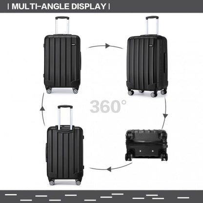 K1773-1L - Kono 28 Inch Striped ABS Hard Shell Luggage with 360-Degree Spinner Wheels - Black