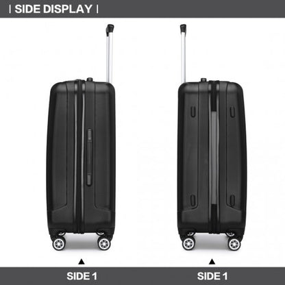 K1773-1L - Kono 28 Inch Striped ABS Hard Shell Luggage with 360-Degree Spinner Wheels - Black