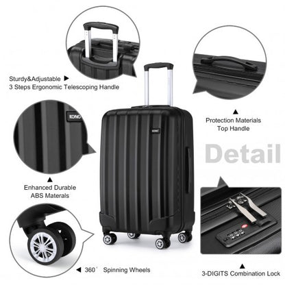 K1773-1L - Kono 28 Inch Striped ABS Hard Shell Luggage with 360-Degree Spinner Wheels - Black