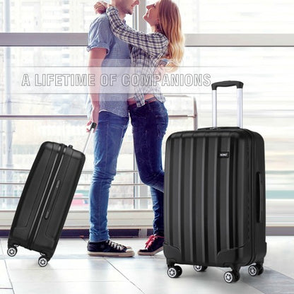 K1773-1L - Kono 19/24/28 Inch 3 Piece Set Striped ABS Hard Shell Luggage with 360-Degree Spinner Wheels - Black