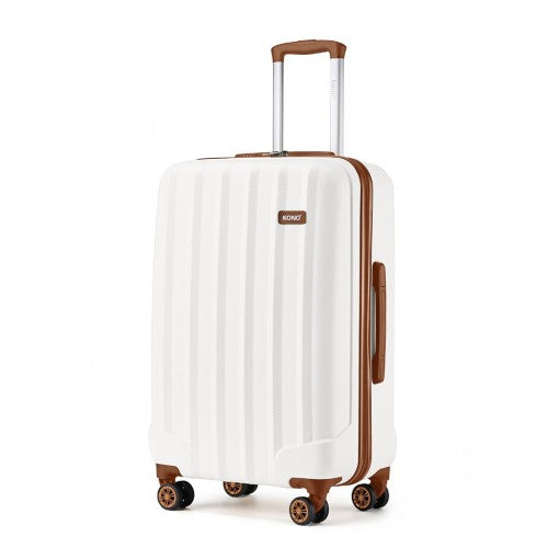 K1773-1L - Kono 28 Inch Striped ABS Hard Shell Luggage with 360-Degree Spinner Wheels - Cream