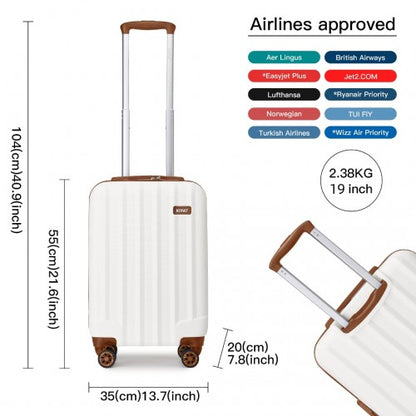 K1773-1L - Kono 19/24/28 Inch 3 Piece Set Striped ABS Hard Shell Luggage with 360-Degree Spinner Wheels - Cream