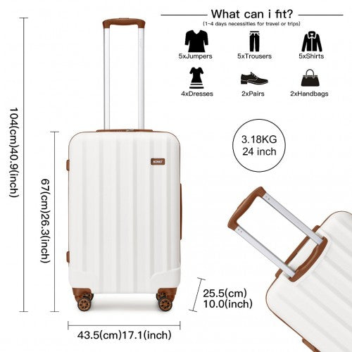 K1773-1L - Kono 19/24/28 Inch 3 Piece Set Striped ABS Hard Shell Luggage with 360-Degree Spinner Wheels - Cream