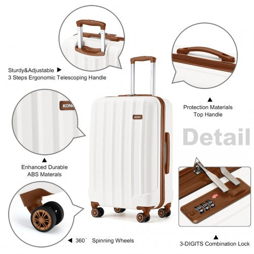 K1773-1L - Kono 19/24/28 Inch 3 Piece Set Striped ABS Hard Shell Luggage with 360-Degree Spinner Wheels - Cream