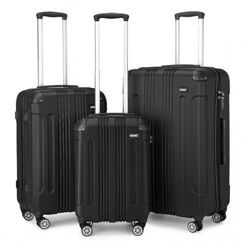 K1777-1L - Kono 19/24/28 Inch 3 Piece Set ABS Lightweight Compact Hard Shell Travel Luggage - Black