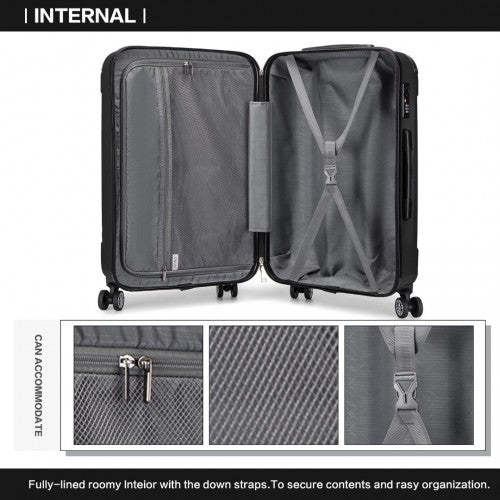 K1777-1L - Kono 19/24/28 Inch 3 Piece Set ABS Lightweight Compact Hard Shell Travel Luggage - Black