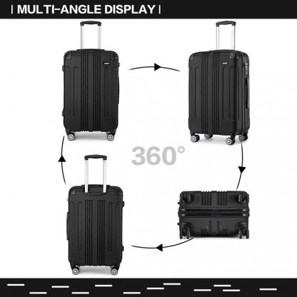 K1777-1L - Kono 19/24/28 Inch 3 Piece Set ABS Lightweight Compact Hard Shell Travel Luggage - Black