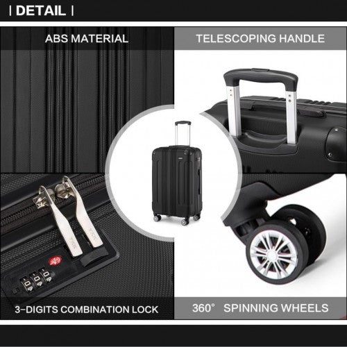 K1777-1L - Kono 19/24/28 Inch 3 Piece Set ABS Lightweight Compact Hard Shell Travel Luggage - Black