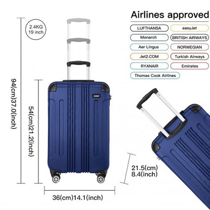 K1777-1L - Kono 19 Inch ABS Lightweight Compact Hard Shell Cabin Suitcase Travel Carry-On Luggage - Navy