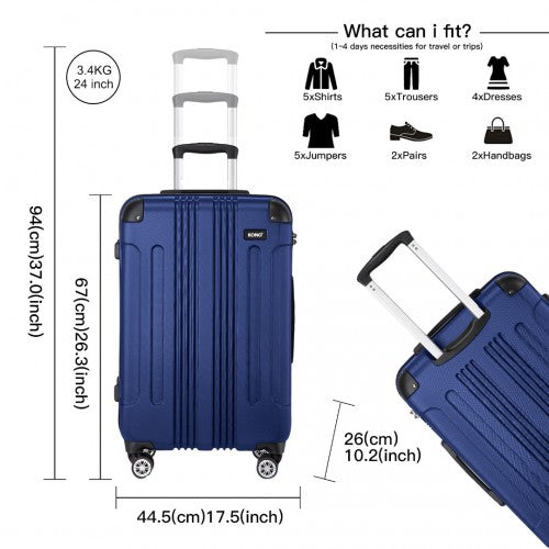 K1777-1L - Kono 24 Inch ABS Lightweight Compact Hard Shell Travel Luggage For Extended Journeys - Navy