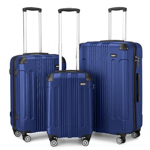 K1777-1L - Kono 19/24/28 Inch 3 Piece Set ABS Lightweight Compact Hard Shell Travel Luggage - Navy