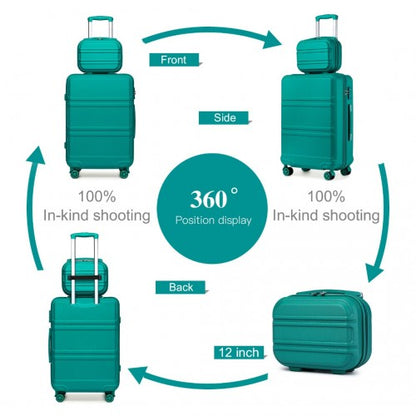 K1871-1L - Kono ABS Sculpted Horizontal Design 4 Pcs Suitcase Set With Vanity Case - Teal