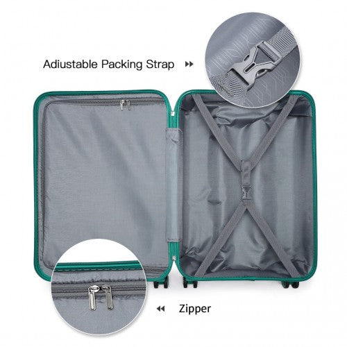 K1871-1L - Kono ABS Sculpted Horizontal Design 4 Pcs Suitcase Set With Vanity Case - Teal