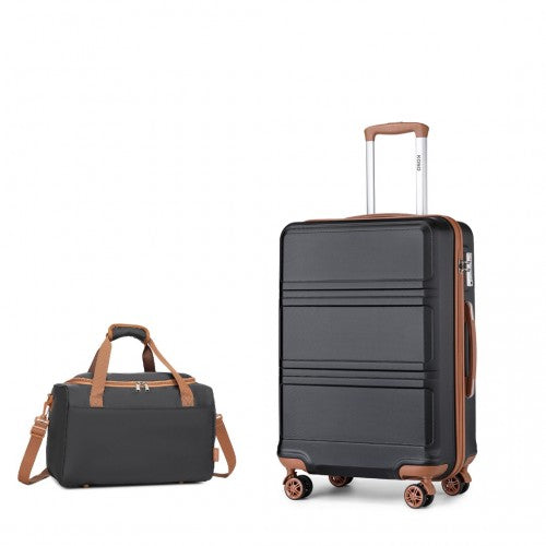 K1871-1L+EA2321 - Kono ABS 20 Inch Sculpted Horizontal Design 2 Piece Suitcase Set With Cabin Bag - Black And Brown