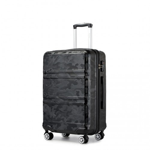 K1871-1L - Kono ABS Sculpted Horizontal Design 3 Piece Suitcase Set - Camouflage Black