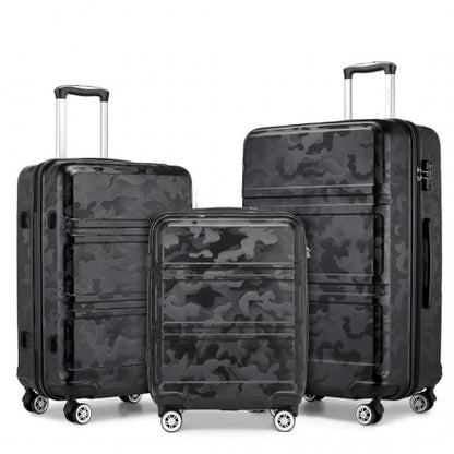 K1871-1L - Kono ABS Sculpted Horizontal Design 3 Piece Suitcase Set - Camouflage Black