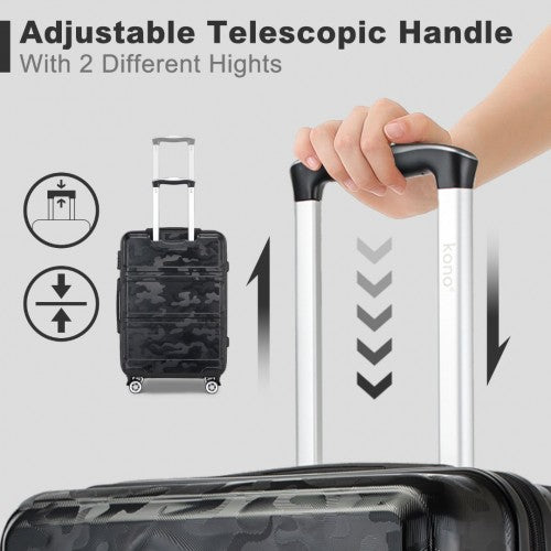 K1871-1L - Kono ABS Sculpted Horizontal Design 3 Piece Suitcase Set - Camouflage Black