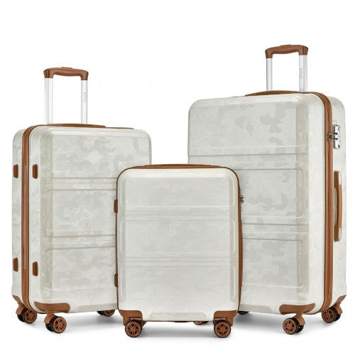 K1871-1L - Kono ABS Sculpted Horizontal Design 3 Piece Suitcase Set - Camouflage Cream And Brown