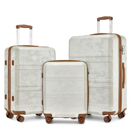 K1871-1L - Kono ABS Sculpted Horizontal Design 3 Piece Suitcase Set - Camouflage Cream And Brown