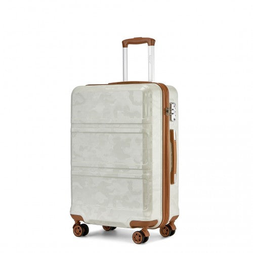 K1871-1L - Kono ABS Sculpted Horizontal Design 3 Piece Suitcase Set - Camouflage Cream And Brown