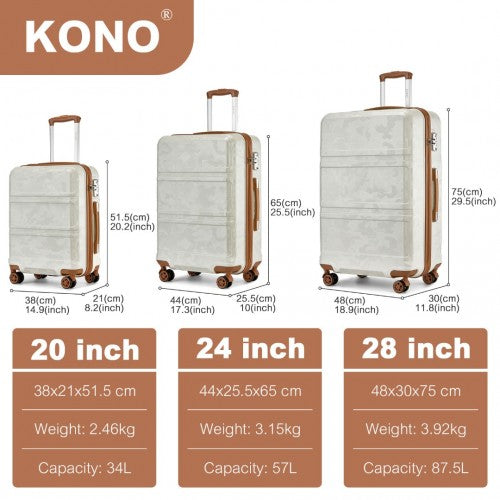 K1871-1L - Kono ABS Sculpted Horizontal Design 3 Piece Suitcase Set - Camouflage Cream And Brown