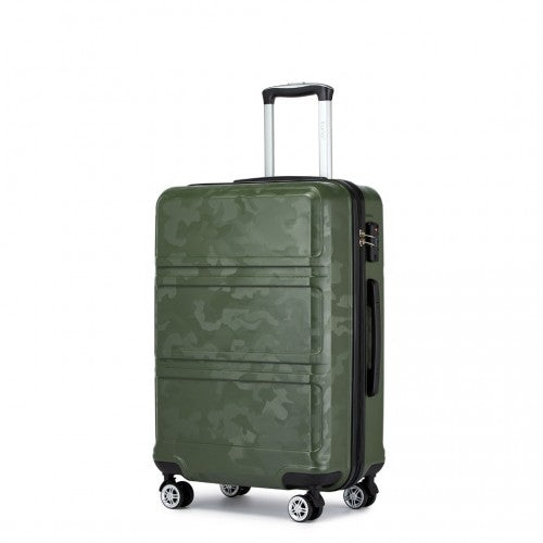 K1871-1L - Kono ABS Sculpted Horizontal Design 3 Piece Suitcase Set - Camouflage Green And Black