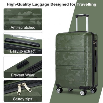 K1871-1L - Kono ABS Sculpted Horizontal Design 3 Piece Suitcase Set - Camouflage Green And Black