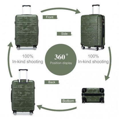 K1871-1L - Kono ABS Sculpted Horizontal Design 3 Piece Suitcase Set - Camouflage Green And Black