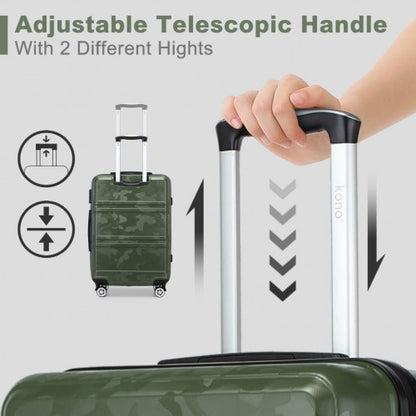 K1871-1L - Kono ABS Sculpted Horizontal Design 3 Piece Suitcase Set - Camouflage Green And Black