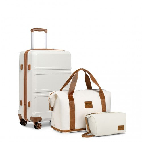 K1871-1L+EA2212 - Kono ABS 20inch Suitcase With Weekend Bag And Toiletry Bag - Cream