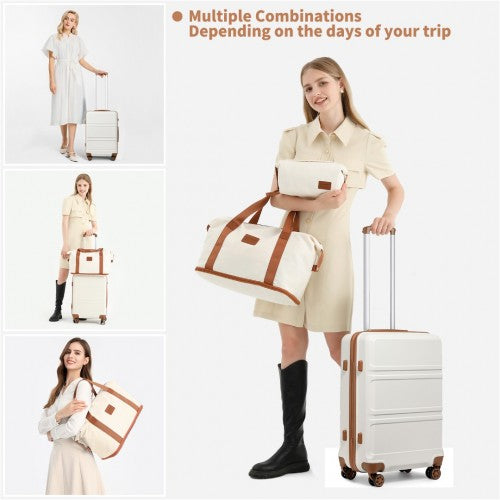 K1871-1L+EA2212 - Kono ABS 20inch Suitcase With Weekend Bag And Toiletry Bag - Cream