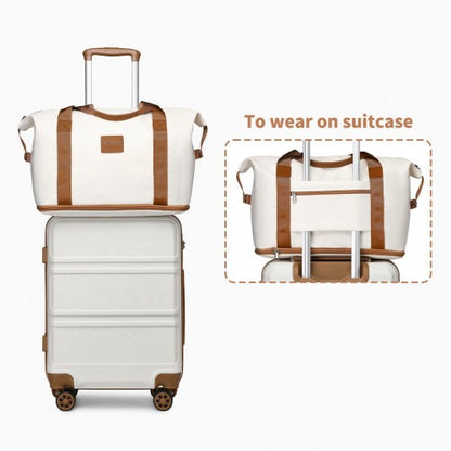 K1871-1L+EA2212 - Kono ABS 20inch Suitcase With Weekend Bag And Toiletry Bag - Cream