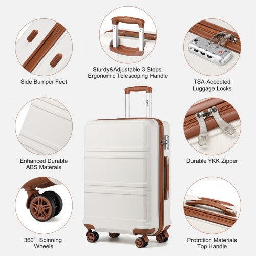 K1871-1L+EA2212 - Kono ABS 20inch Suitcase With Weekend Bag And Toiletry Bag - Cream