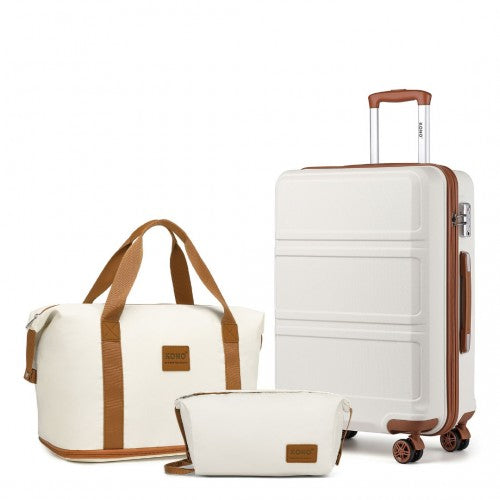 K1871-1L+EA2212 - Kono ABS 20inch Suitcase With Weekend Bag And Toiletry Bag - Cream