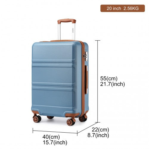 Easy Luggage K1871-1L - Kono ABS 20 Inch Sculpted Horizontal Design Cabin Luggage - Grayish Blue And Brown