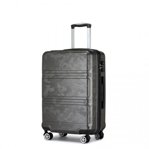 K1871-1L - Kono ABS Sculpted Horizontal Design 3 Piece Suitcase Set - Camouflage Grey And Black