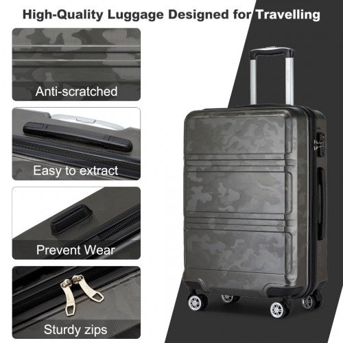 K1871-1L - Kono ABS Sculpted Horizontal Design 3 Piece Suitcase Set - Camouflage Grey And Black