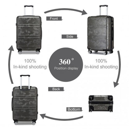 K1871-1L - Kono ABS Sculpted Horizontal Design 3 Piece Suitcase Set - Camouflage Grey And Black