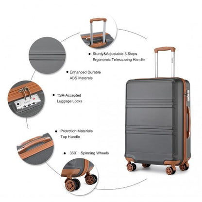 Easy Luggage K1871-1L - Kono ABS 28 Inch Sculpted Horizontal Design Suitcase - Grey And Brown